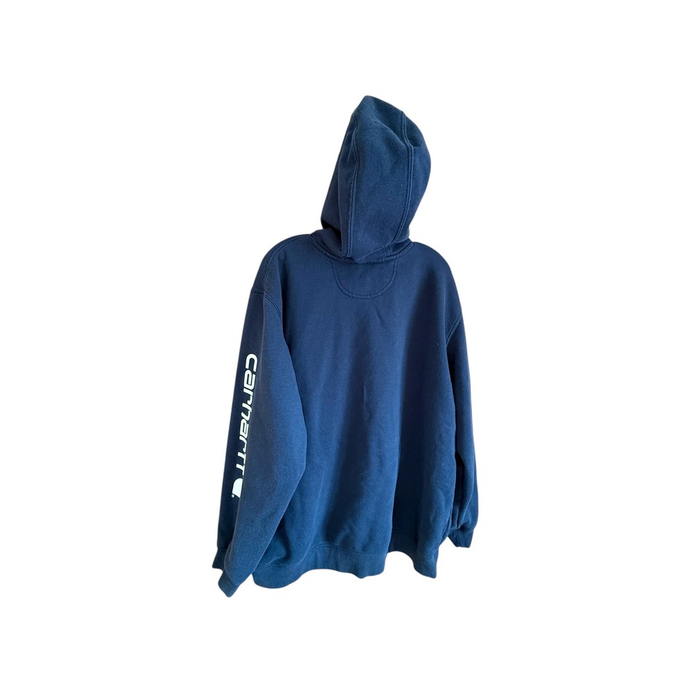 Carhartt Hoodie XL Loose Fit Navy‎ Blue Spell Out Logo Sleeve Sweatshirt - Picture 6 of 11